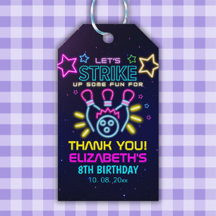 Fun Bowling Neon Birthday Girl Gift Tags