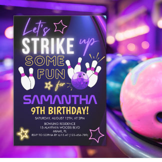 Fun Bowling party Design for Girls Invitation