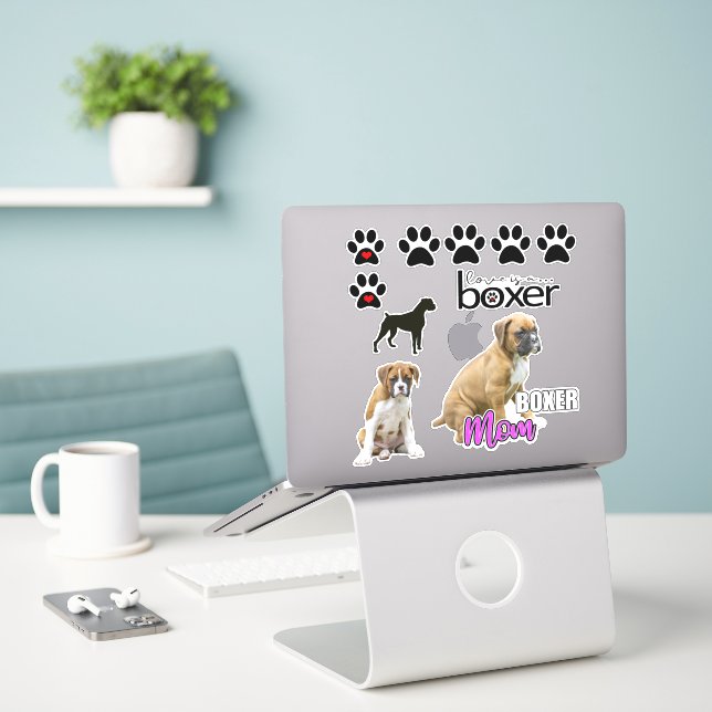 Fun Boxer Dog Puppy Stickers (Laptop On Desk)