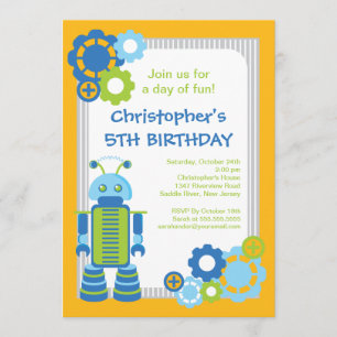 Fun Boy Robot Birthday Party Invitation