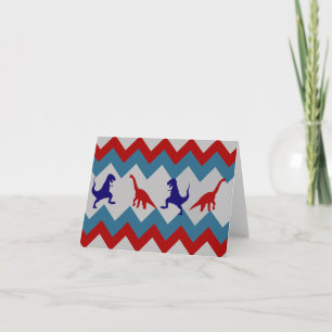 Fun Boys Dinosaurs Red Blue Chevron Pattern Card