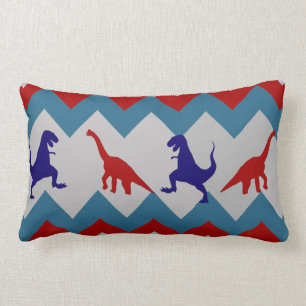Fun Boys Dinosaurs Red Blue Chevron Pattern Lumbar Cushion