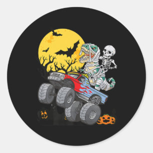 Fun Boys Halloween Monster Truck Pumpkin Mummy Din Classic Round Sticker