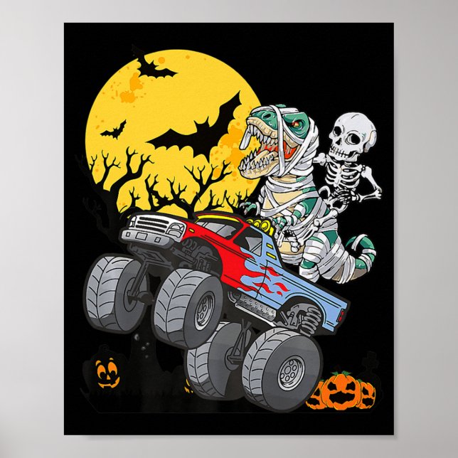 Fun Boys Halloween Monster Truck Pumpkin Mummy Din Poster (Front)