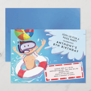 Fun Boys Pool Party Invitation