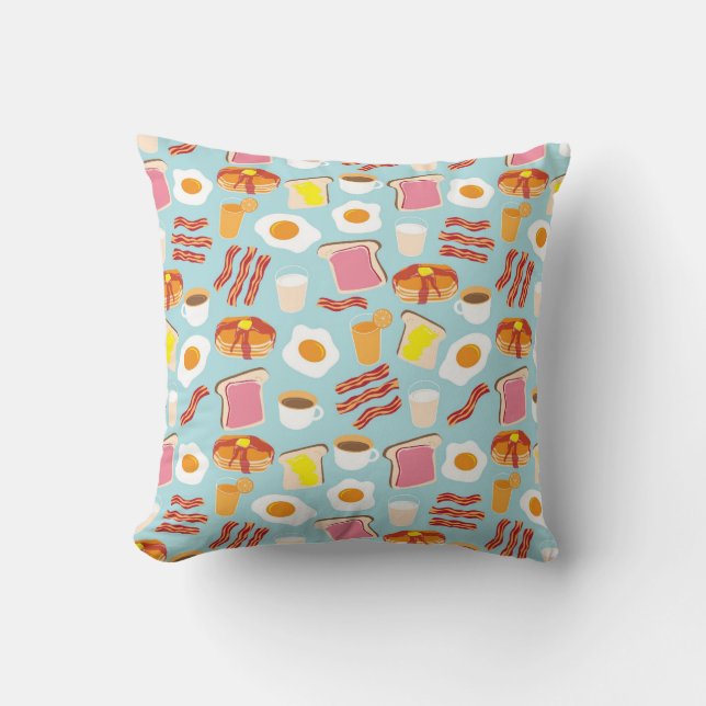 Fun Breakfast Food Illustrations Pattern Cushion (Front)