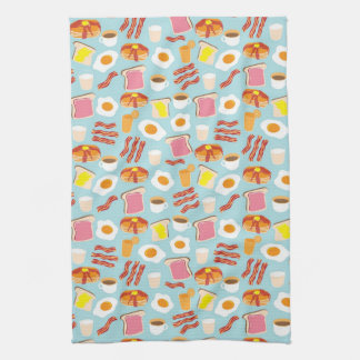 Fun Breakfast Food Illustrations Pattern Tea Towel