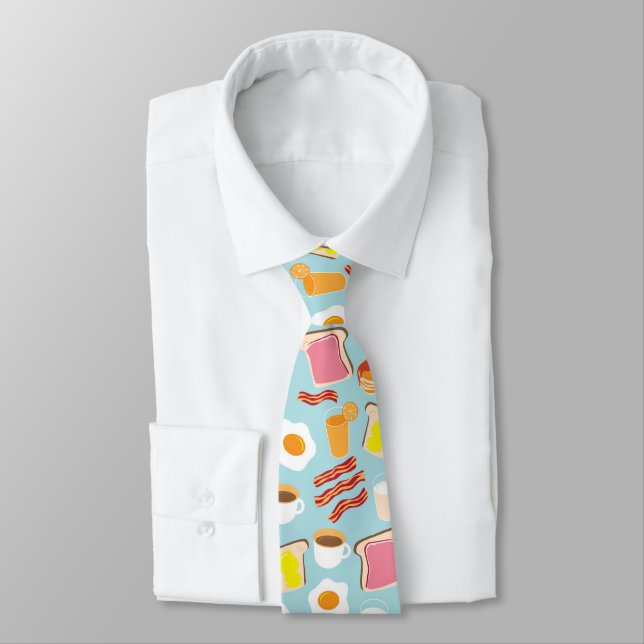 Fun Breakfast Food Illustrations Pattern Tie (Tied)