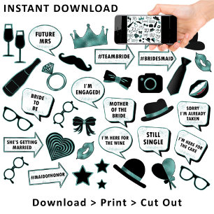 Fun Bridal Shower Photo Booth Teal Printable Props Poster