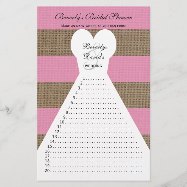 Fun Bridal Shower Word Games -- Pink Flyer (Front)