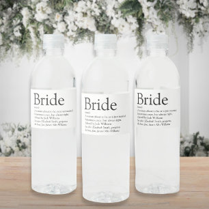 Fun Bride Definition Bridal Shower Wedding Water Bottle Label