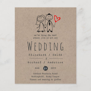 Fun Bride Groom Rustic Wedding Invite Handdrawn