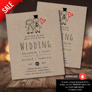 Fun Bride Groom Rustic Wedding Invite Handdrawn