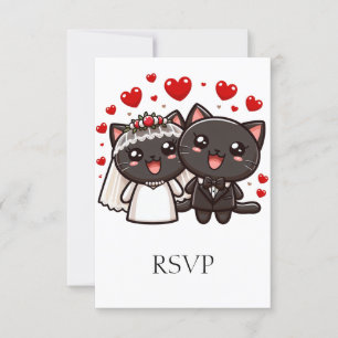 Fun Bride & Groom Wedding Cats Personalised RSVP