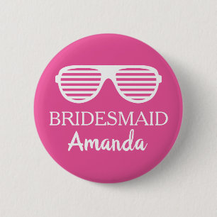Fun bridesmaid name badge button for wedding party