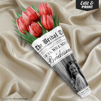 Fun Bridesmaid Proposal Newspaper Flower Bouquet Wrapping Paper Sheet