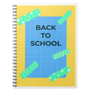 Fun Bright Back to School Grid Design with Decorat Notebook