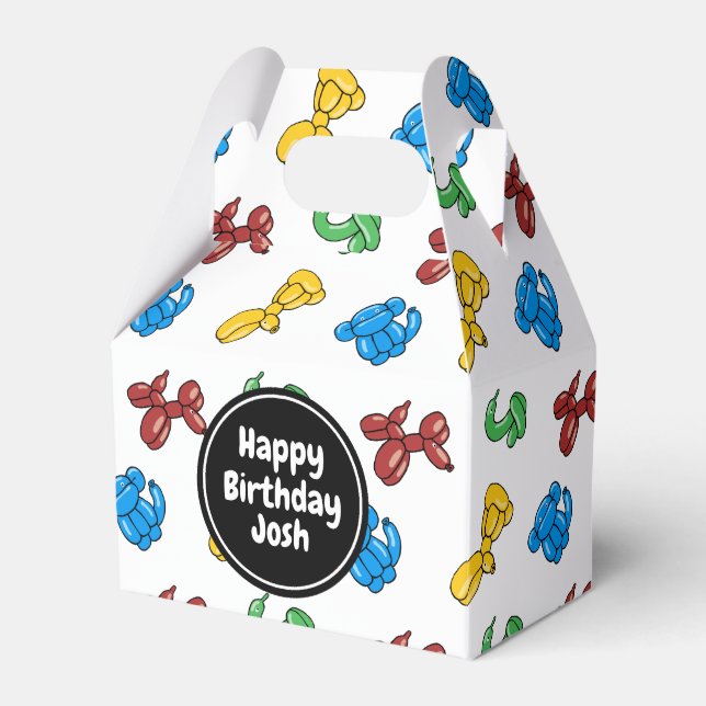 Fun, bright balloon animals design favour box (Front Side)