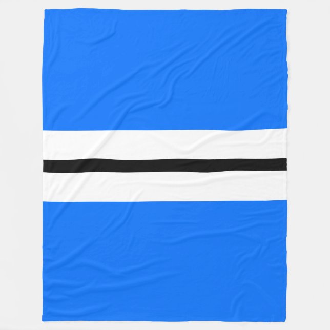 Fun Bright Blue Black White Centre Racing Stripes Fleece Blanket (Front)