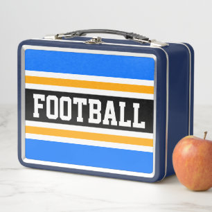 Fun Bright Blue Black Yellow FOOTBALL Stripes Metal Lunch Box