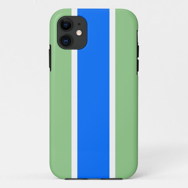 Fun Bright Blue White Racing Stripes On Sage Green Case-Mate iPhone Case (Back)