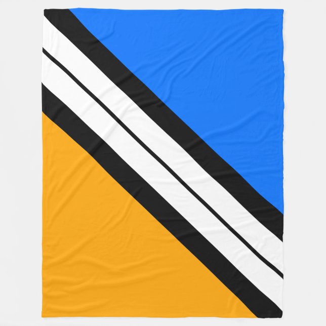 Fun Bright Blue Yellow Black White Racing Stripes Fleece Blanket (Front)