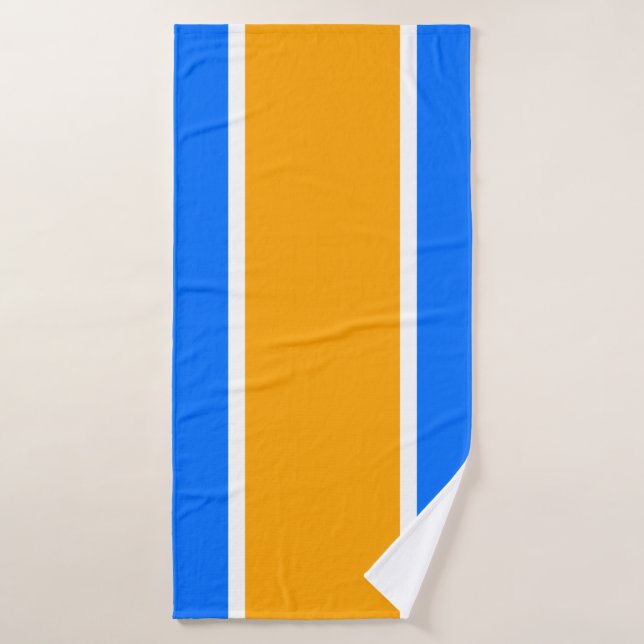 Fun Bright Blue Yellow Orange Wide Racing Stripes Bath Towel (Bath Towel)
