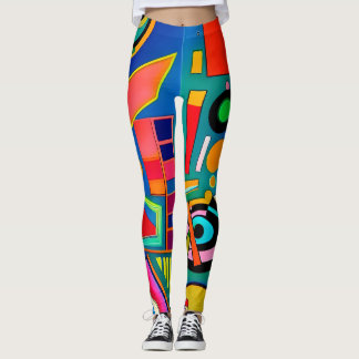 Fun Bright Bold Artsy Geometric Shape Pattern Art Leggings