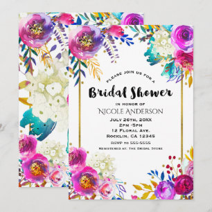 Fun Bright Bold Watercolor Floral Bridal Shower Invitation