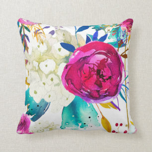 Fun Bright Bold Watercolor Floral Colour Splash Cushion