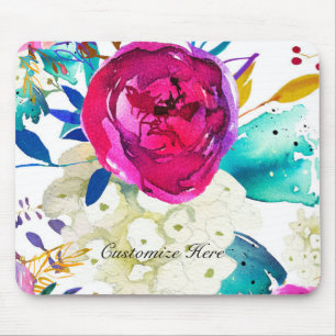 Fun Bright Bold Watercolor Floral Colour Splash Mouse Mat