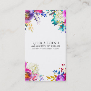 Fun Bright Bold Watercolor Floral Refer a Friend Referral Card