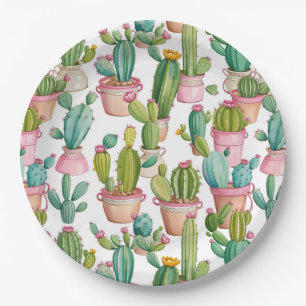 Fun bright cacti paper plate