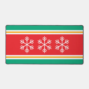 Fun Bright Christmas Green Red Stripes Snowflakes Desk Mat