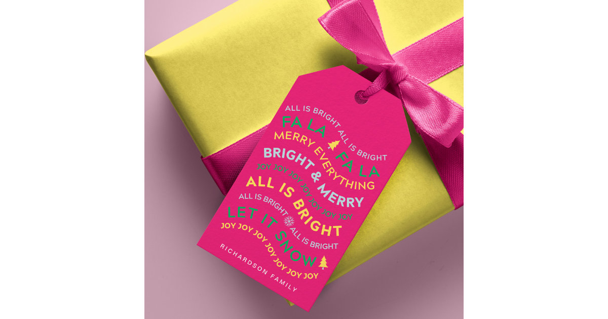 Fun Bright Colourful Neon Typographic Gift Tag Zazzle