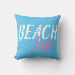 fun bright colours BEACH LIFE sky blue | Cushion