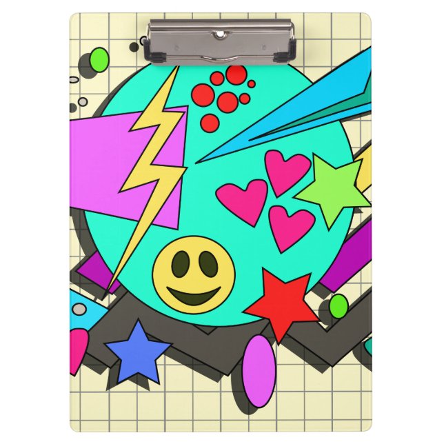 Fun Bright Comic Happy Pattern Retro Art  Clipboard (Front)