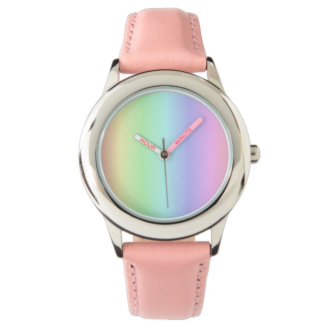 Fun Bright Cute Colourful Rainbow Pink Yellow Gree Watch (Front)