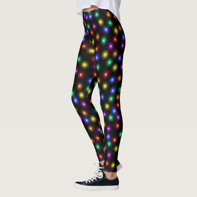 Fun Bright Festive Christmas Lights Illustration Leggings (Left)
