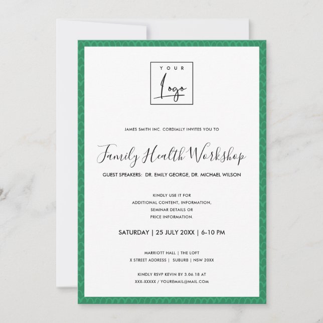 FUN BRIGHT GREEN DOODLE YOUR LOGO WORKSHOP EVENT INVITATION (Front)