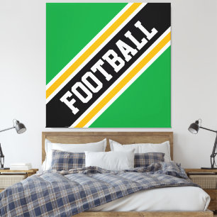 Fun Bright Green Yellow Black FOOTBALL Stripes Canvas Print