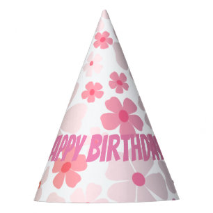 Fun Bright "Happy Birthday" Pink Flower Power Party Hat