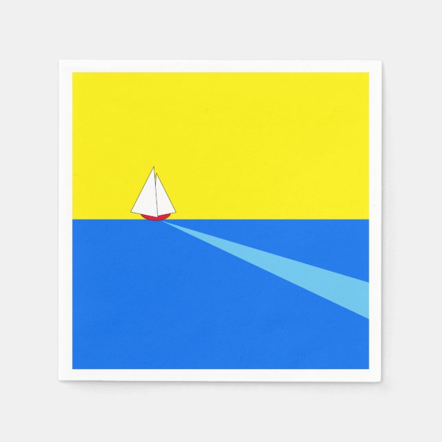Fun Bright Nautical Yellow Blue Sailboat On Sea Napkin (Front)