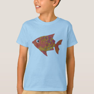 Fun Bright Orange Fish, Kids Black White T-shirt