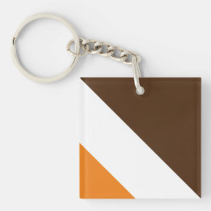 Fun Bright Orange White Cocoa Brown 70s Stripes Key Ring