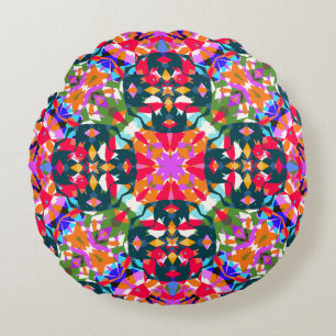 Fun Bright Pattern Modern Eclectic Dopamine Decor Round Cushion