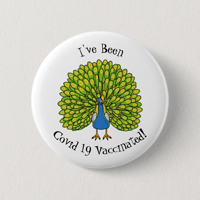 Fun bright peacock bird illustration 6 cm round badge (Front)