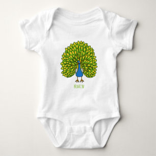 Fun bright peacock bird illustration baby bodysuit