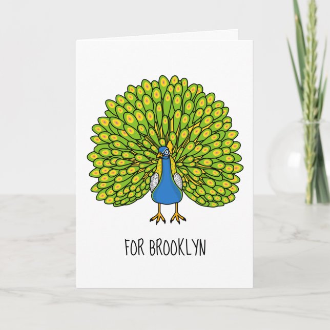 Fun bright peacock bird illustration card (Front)