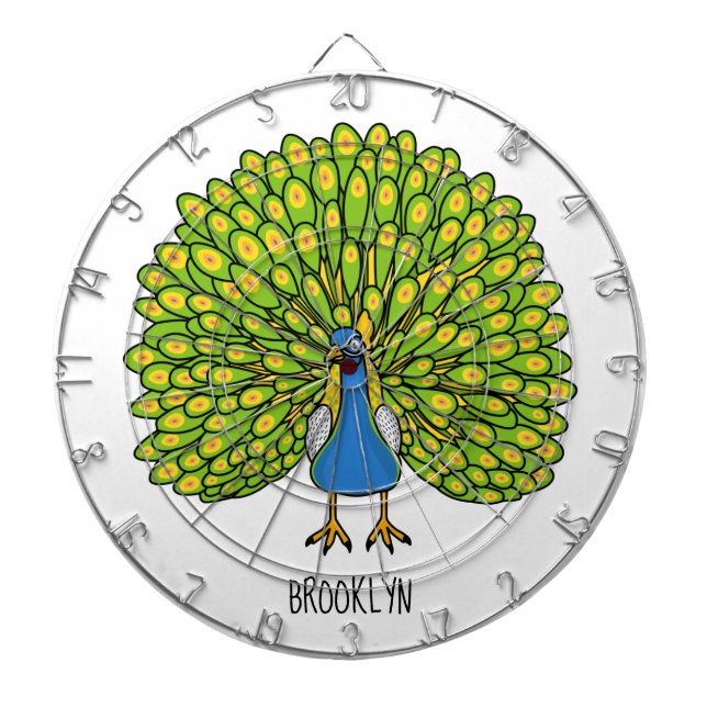 Fun bright peacock bird illustration dartboard (Front)